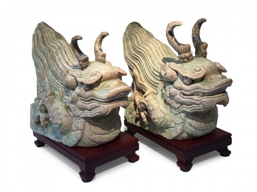 A Pair of Ming Dragon Rooftiles (15th century)