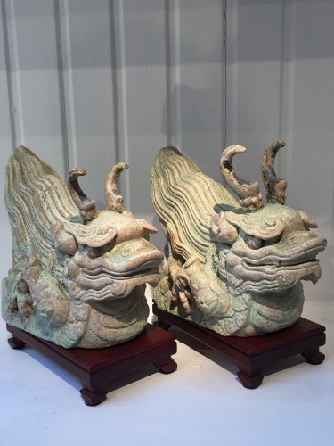 Asian Works of Art  - A Pair of Ming Dragon Rooftiles (15th century)