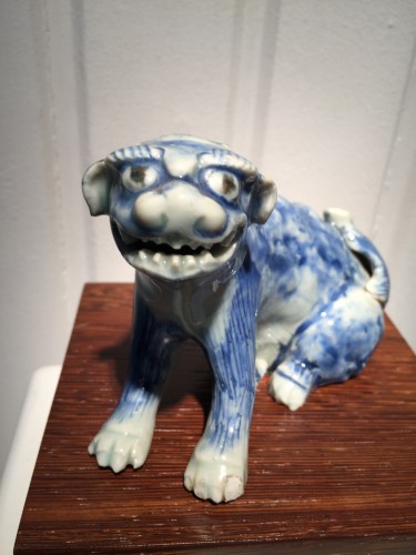 Asian Works of Art  - Meiji Blue and White Ceramic Dog (Japan, 19th cent)