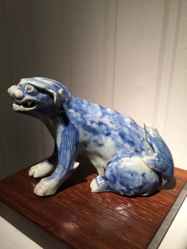 Antiquités - Meiji Blue and White Ceramic Dog (Japan, 19th cent)