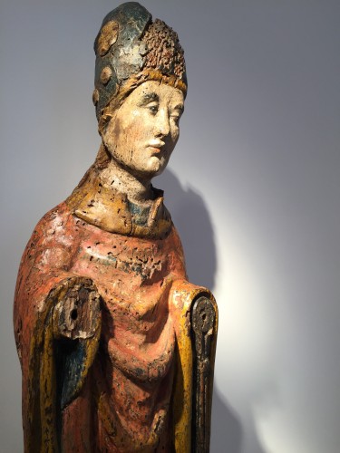 Saint Evêque (Vallée du Rhin, XIVe siècle) - Art sacré, objets religieux Style Moyen Âge