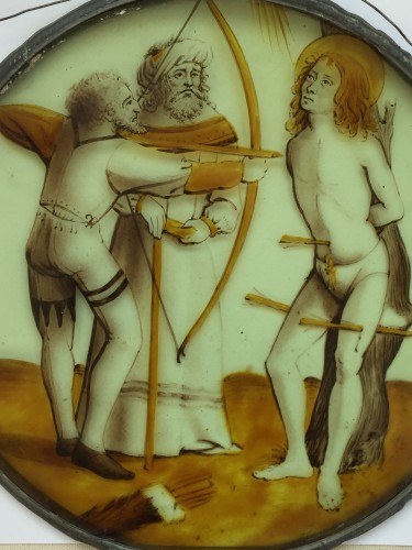 Stained Glass Roundel of Saint Sebastian (Flanders, ca 1500) - Religious Antiques Style Renaissance