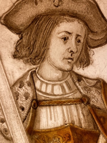 Chevalier avec Panneau Héraldique en Grisaille et Jaune d’Argent, France XVIe siècle - Renaissance