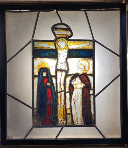 Stained glass with Crucifixion (Germany, 15th) - Religious Antiques Style Renaissance