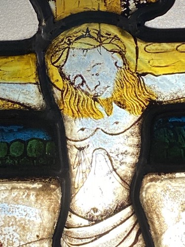 Antiquités - Vitrail Christ en Croix (Allemagne, XVe)