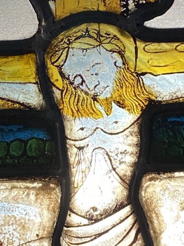 Antiquités - Stained glass with Crucifixion (Germany, 15th)