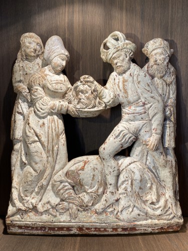 Sculpture Sculpture en Bois - Salomé reçoit la tête de St. Jean Baptiste (Allemagne, XVIe)