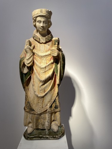 Jeune évêque, France XVe siècle - Sculpture Style Moyen Âge