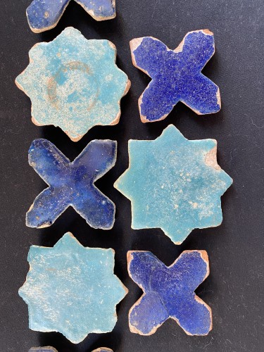 8 Kashan Star and Cross Tiles - Persia 12th-13th century - Middle age