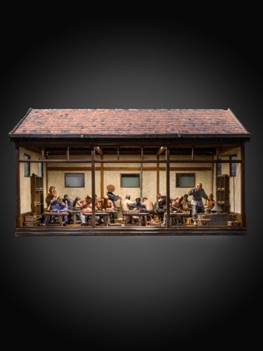 XIXe siècle - Maquette du 19e siècle d'un atelier chinois comportant 17 figures en terre cuite