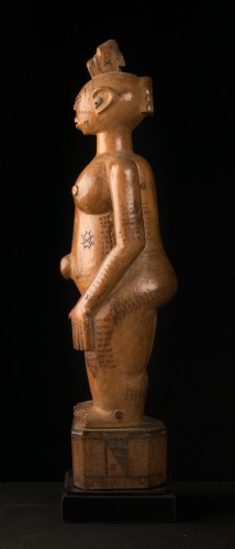 Tribal Art  - Couple Wooden Ancestors Sculptures with Scarifications, Zela People DRC