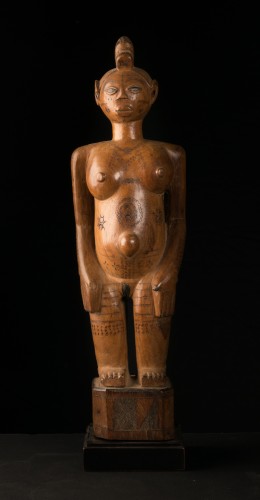 Couple Wooden Ancestors Sculptures with Scarifications, Zela People DRC - 