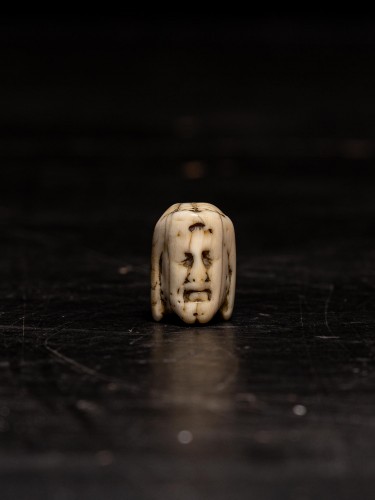 A 17 th C Flemish Carved Ivory Janus faced Memento Mori  Rosary bead - Religious Antiques Style 