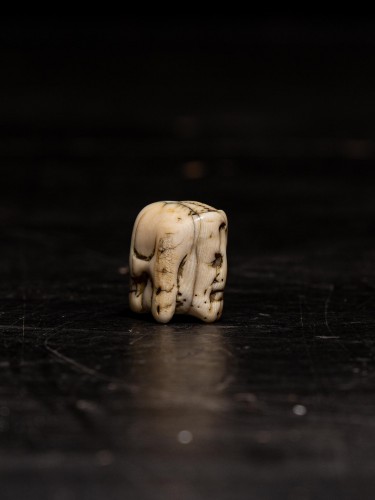 Religious Antiques  - A 17 th C Flemish Carved Ivory Janus faced Memento Mori  Rosary bead