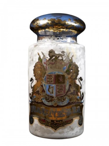 Large 19th C Pharmacy reversed painted Display Dispensing Jar