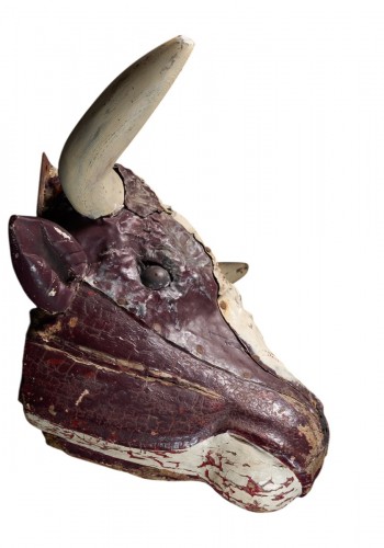 19th C Butcher's Exterior Shop Sign of a wooden Steer Head 