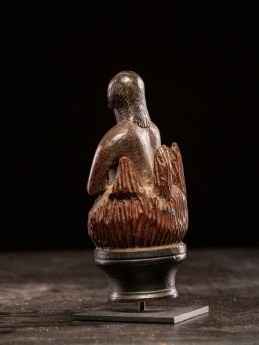 Wooden folkart figure,depicting stylized feminine soul burning in Purgatory - Religious Antiques Style 