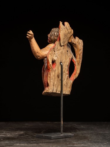 Pair of Oak carved Souls in Purgatory, male and female, 17th C - Sculpture Style 