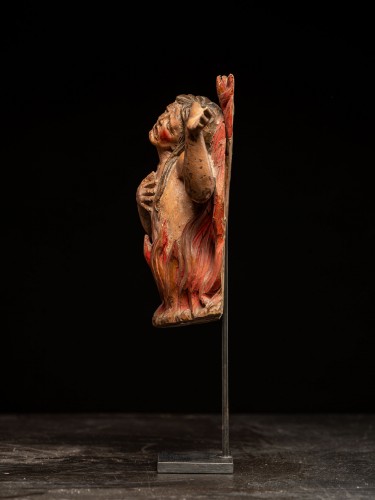 Sculpture  - Pair of Oak carved Souls in Purgatory, male and female, 17th C