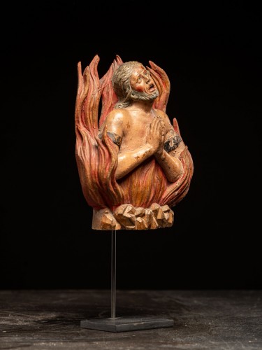 Pair of Oak carved Souls in Purgatory, male and female, 17th C - 
