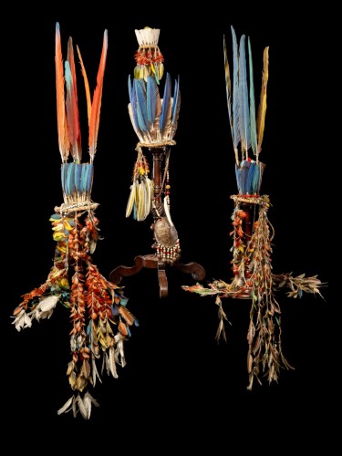 20th century -  Three Amazonian Ceremonial Feather Headdresses with Ritual Neck Ornaments