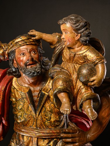 Sculpture  - Saint Christopher with the Christ Child, Spain, late 16th, early 17th C 