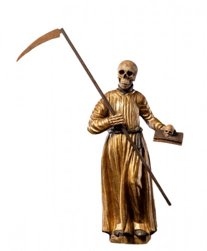 A South German polychromed and gilt wood figure of a Monastic “Poor Soul” (