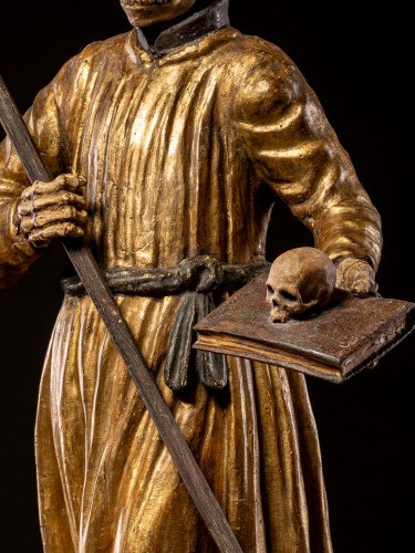 A South German polychromed and gilt wood figure of a Monastic “Poor Soul” ( - 