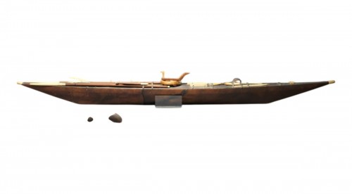 Inuit Model Kayak - Wooden frame covered with seal skin, lined with bone