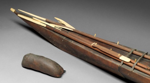 Curiosities  - Inuit Model Kayak - Wooden frame covered with seal skin, lined with bone