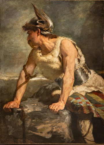 Portrait du XIXe siècle d’un chef guerrier germanique portant un casque ailé