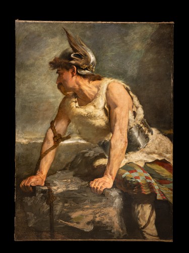 Portrait du XIXe siècle d’un chef guerrier germanique portant un casque ailé - Tableaux et dessins Style 