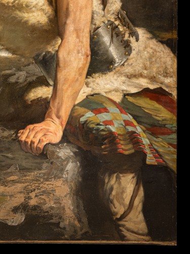 Portrait du XIXe siècle d’un chef guerrier germanique portant un casque ailé - 