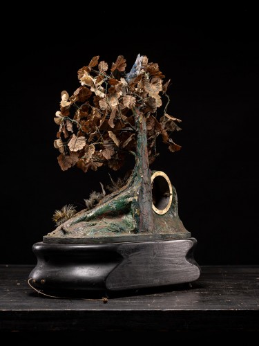 Automate musical de Blaise Bontems-oiseaux chanteurs et horloge, sous globe - Objets de Curiosité Style 