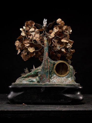 Objets de Curiosité  - Automate musical de Blaise Bontems-oiseaux chanteurs et horloge, sous globe