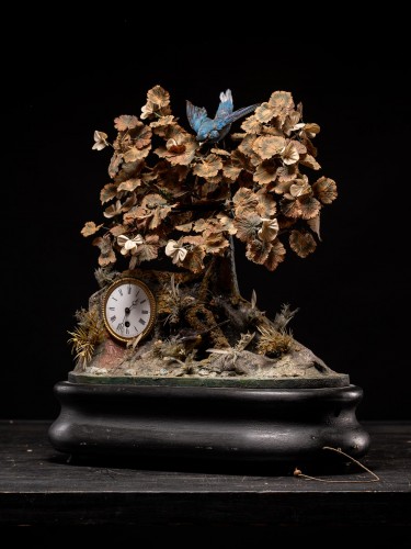 Automate musical de Blaise Bontems-oiseaux chanteurs et horloge, sous globe - Spectandum