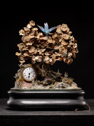 XIXe siècle - Automate musical de Blaise Bontems-oiseaux chanteurs et horloge, sous globe