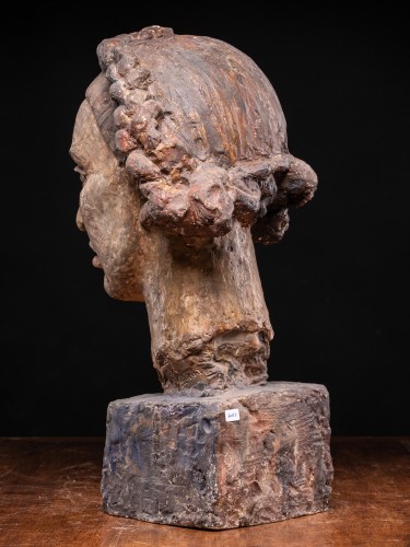 Sculpture  - Étude de tête féminine polychrome provenant de l’atelier de Gustave Fontaine (1877–1952)