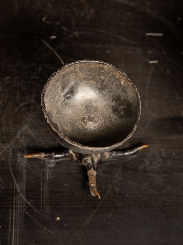 Pair of curious Turned Wooden Cups Mounted on Preserved Bird Legs. - 