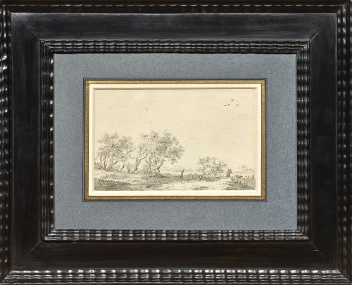 Paysage arboré avec un pêcheur, dessin de Jan van Goyen (Leyde 1596 – La Haye 1656) - Tableaux et dessins Style 