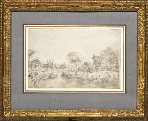 Villas sur la Brenta, un lavis d'encre par Francesco Guardi (Venise 1712 – 1793) - Tableaux et dessins Style 