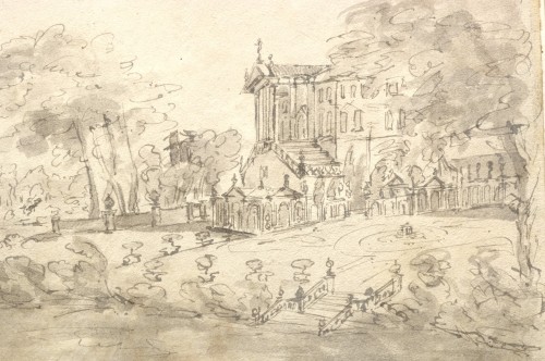 Villas on the Brenta, ink wash on paper by Francesco Guardi (Venice 1712 -  - 