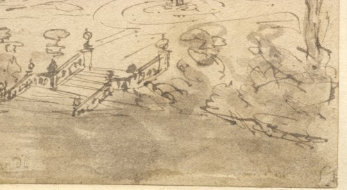 Villas on the Brenta, ink wash on paper by Francesco Guardi (Venice 1712 -  - 