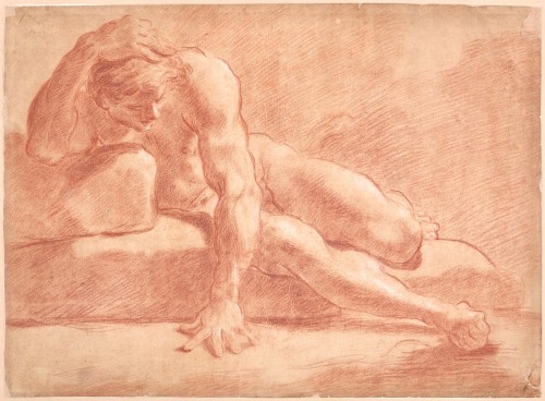 Study of Nude Man, a red and white chalk drawing by Ubaldo Gandolfi