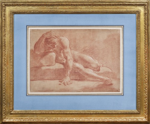 Study of Nude Man, a red and white chalk drawing by Ubaldo Gandolfi - Paintings & Drawings Style 