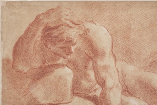 Paintings & Drawings  - Study of Nude Man, a red and white chalk drawing by Ubaldo Gandolfi