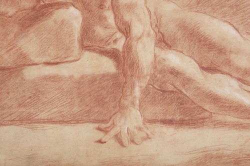 Study of Nude Man, a red and white chalk drawing by Ubaldo Gandolfi - 