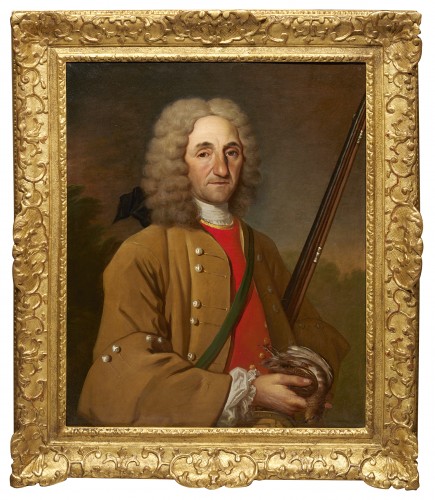 Portrait de Julien Prieur, l’homme d’affaires du marquis d’Armentières en chasseur - Tableaux et dessins Style Louis XV