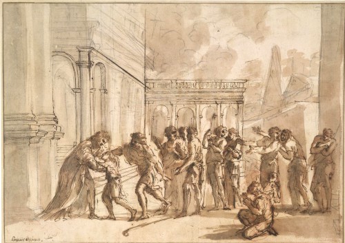 Antiquités - Joseph greeting his Brothers, a preparatory study by Pier Francesco Mola 