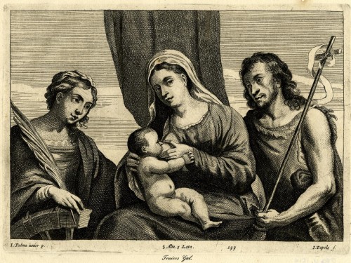 Antiquités - Virgin and Child, a paiting by David Teniers the Younger after Palma Vecchi